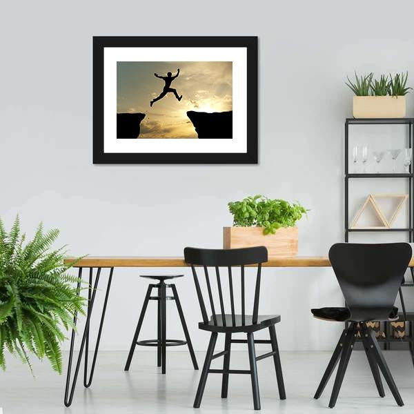 Man Jump Through Gap Canvas Wall Art-3 Horizontal-Gallery Wrap-25" x 16"-Tiaracle