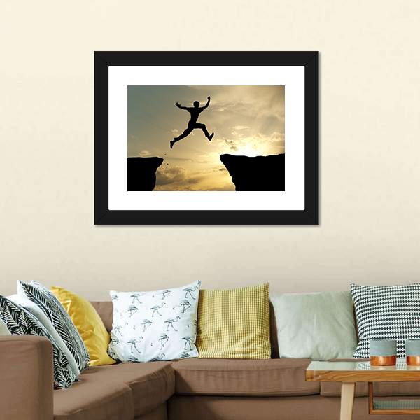 Man Jump Through Gap Canvas Wall Art-3 Horizontal-Gallery Wrap-25" x 16"-Tiaracle