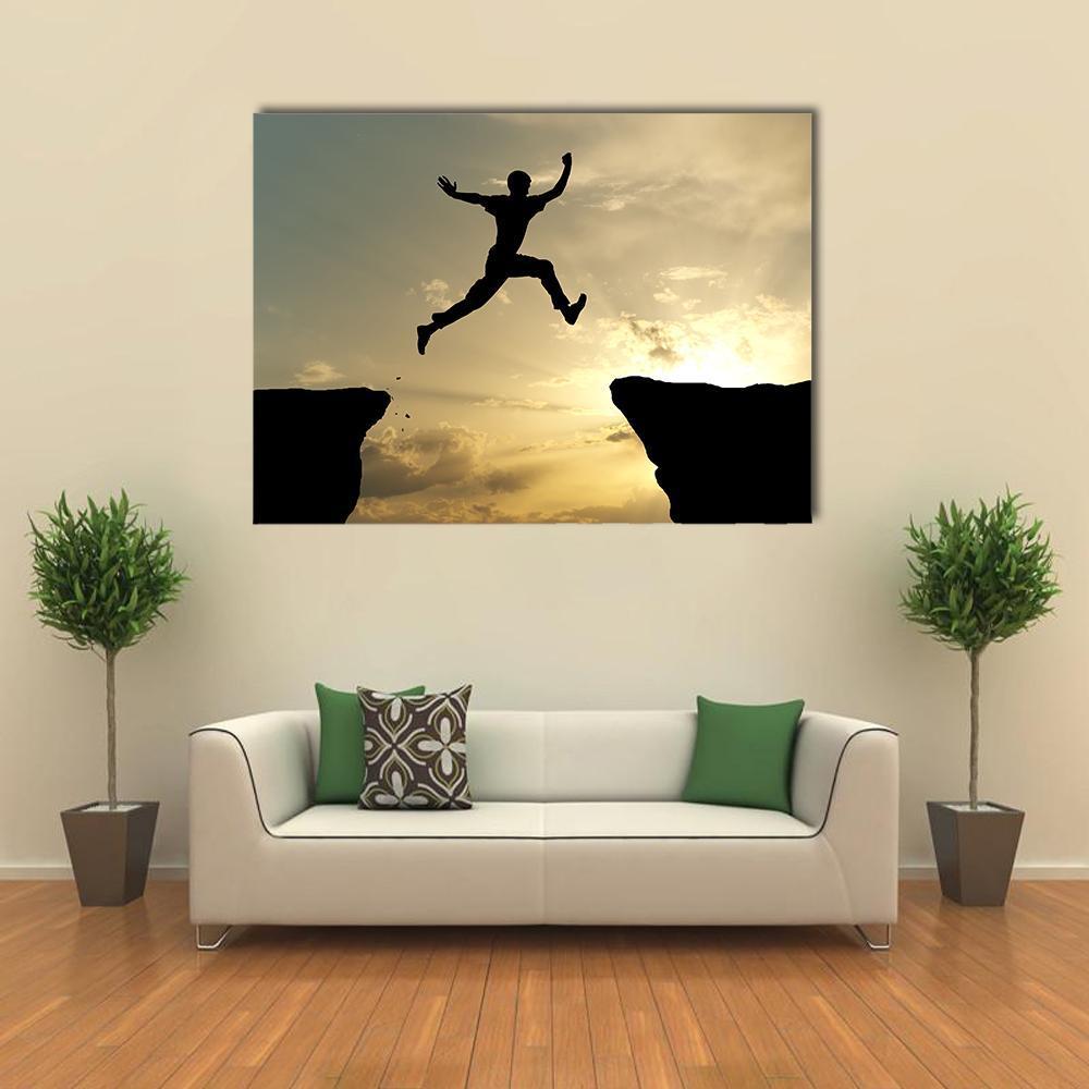 Man Jump Through Gap Canvas Wall Art-1 Piece-Gallery Wrap-48" x 32"-Tiaracle
