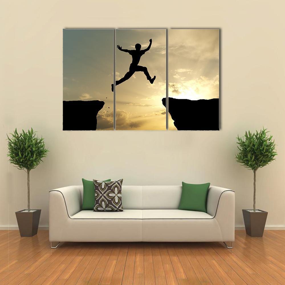 Man Jump Through Gap Canvas Wall Art-3 Horizontal-Gallery Wrap-37" x 24"-Tiaracle