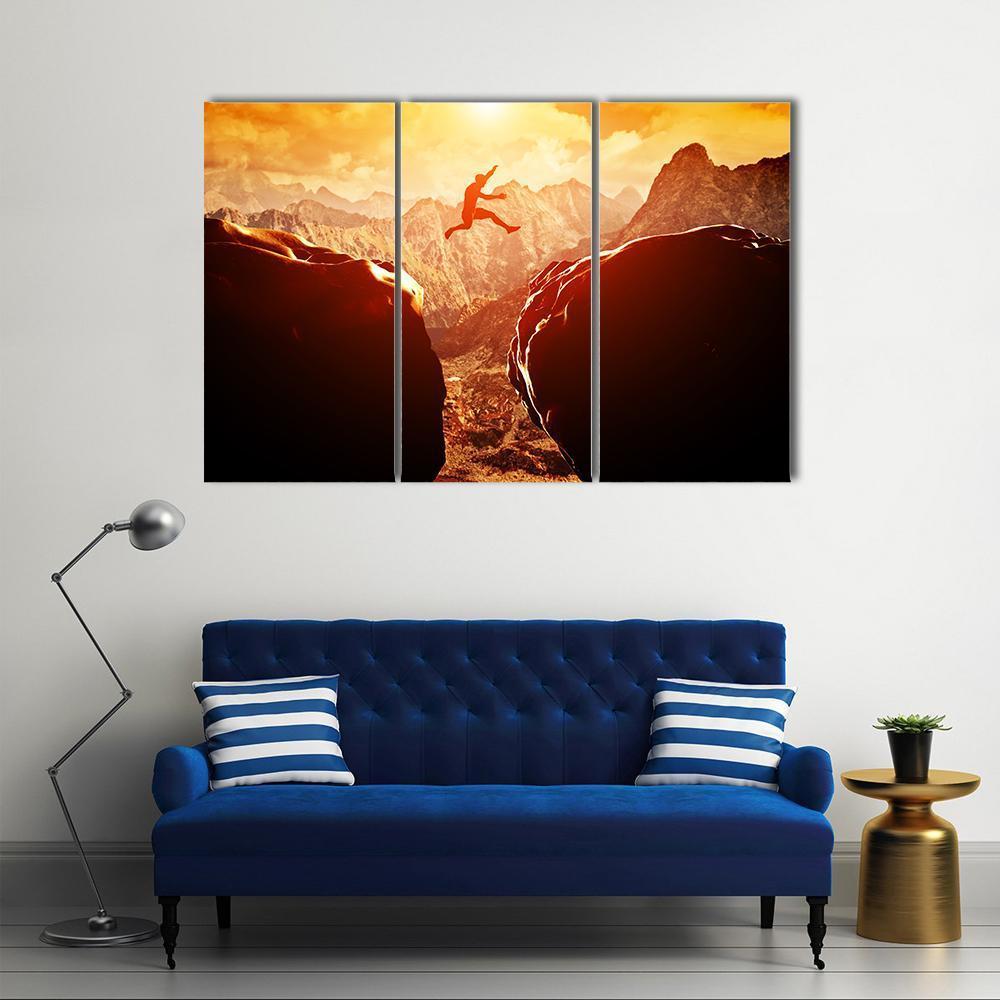 Man Jumping Through Rocks Canvas Wall Art-3 Horizontal-Gallery Wrap-37" x 24"-Tiaracle