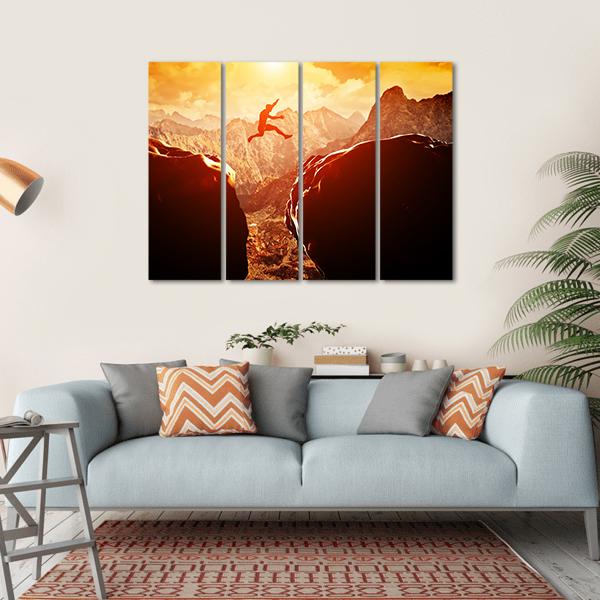 Man Jumping Through Rocks Canvas Wall Art-4 Horizontal-Gallery Wrap-34" x 24"-Tiaracle