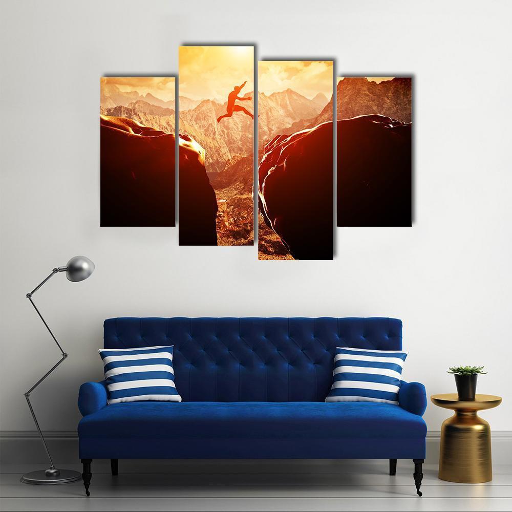 Man Jumping Through Rocks Canvas Wall Art-4 Pop-Gallery Wrap-50" x 32"-Tiaracle