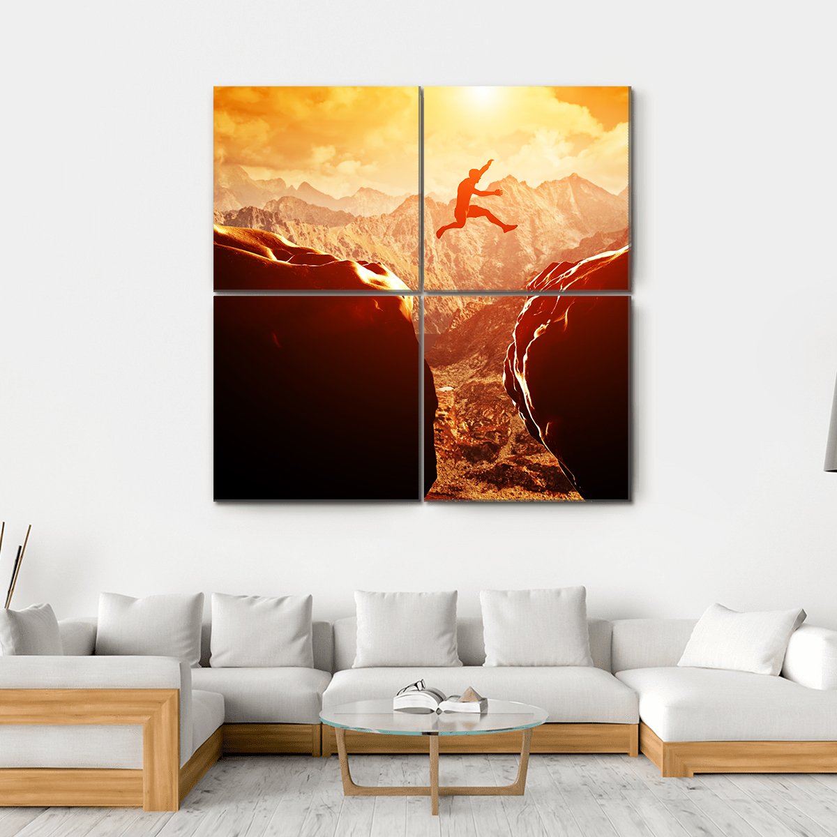 Man Jumping Through Rocks Canvas Wall Art-4 Square-Gallery Wrap-17" x 17"-Tiaracle