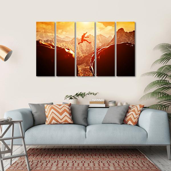 Man Jumping Through Rocks Canvas Wall Art-5 Horizontal-Gallery Wrap-22" x 12"-Tiaracle
