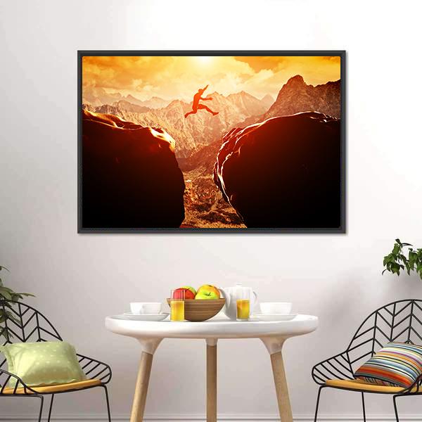 Man Jumping Through Rocks Canvas Wall Art-3 Horizontal-Gallery Wrap-25" x 16"-Tiaracle