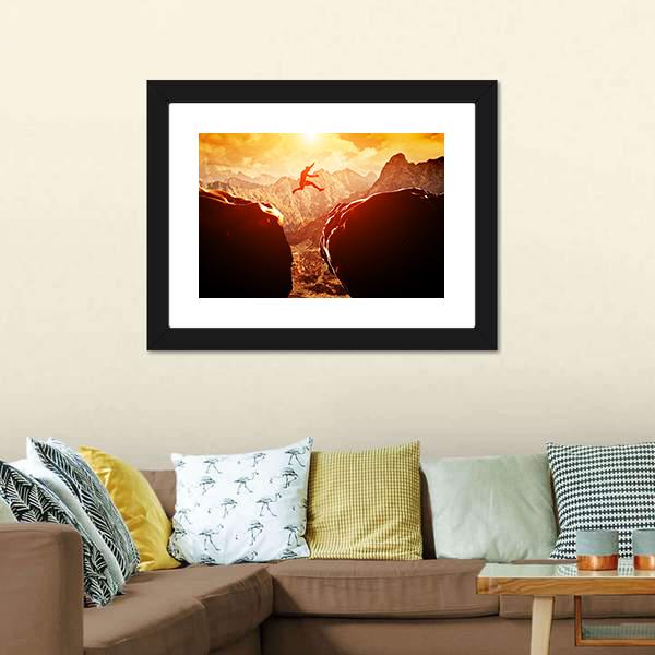 Man Jumping Through Rocks Canvas Wall Art-3 Horizontal-Gallery Wrap-25" x 16"-Tiaracle