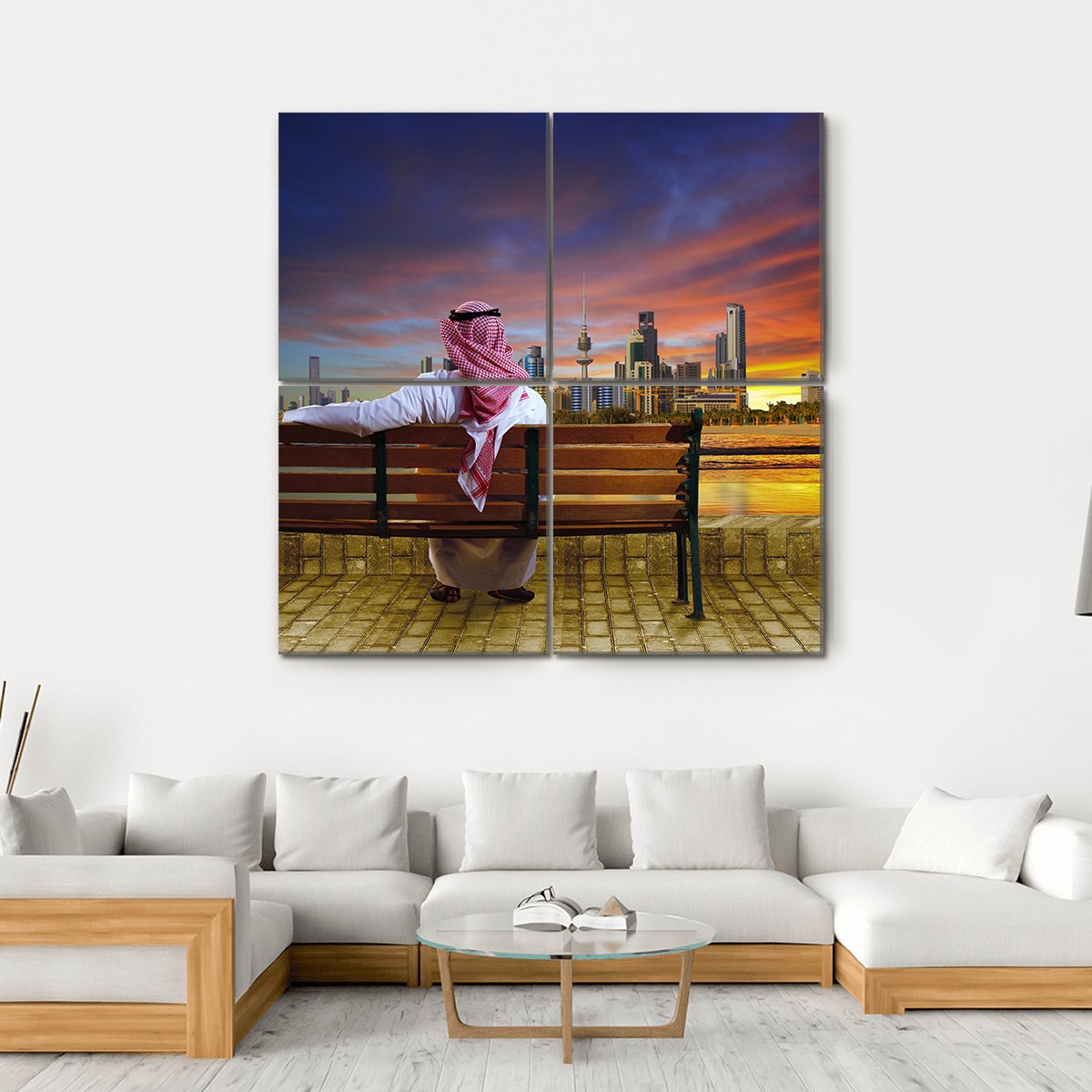 Man Looking At Cityscape Canvas Wall Art-4 Square-Gallery Wrap-17" x 17"-Tiaracle