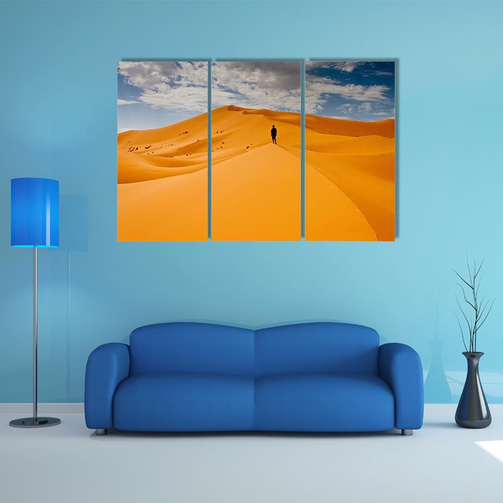 Man Silhouette In Desert Canvas Wall Art-3 Horizontal-Gallery Wrap-37" x 24"-Tiaracle