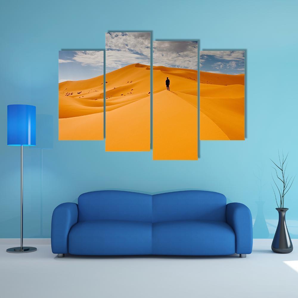 Man Silhouette In Desert Canvas Wall Art-4 Pop-Gallery Wrap-50" x 32"-Tiaracle