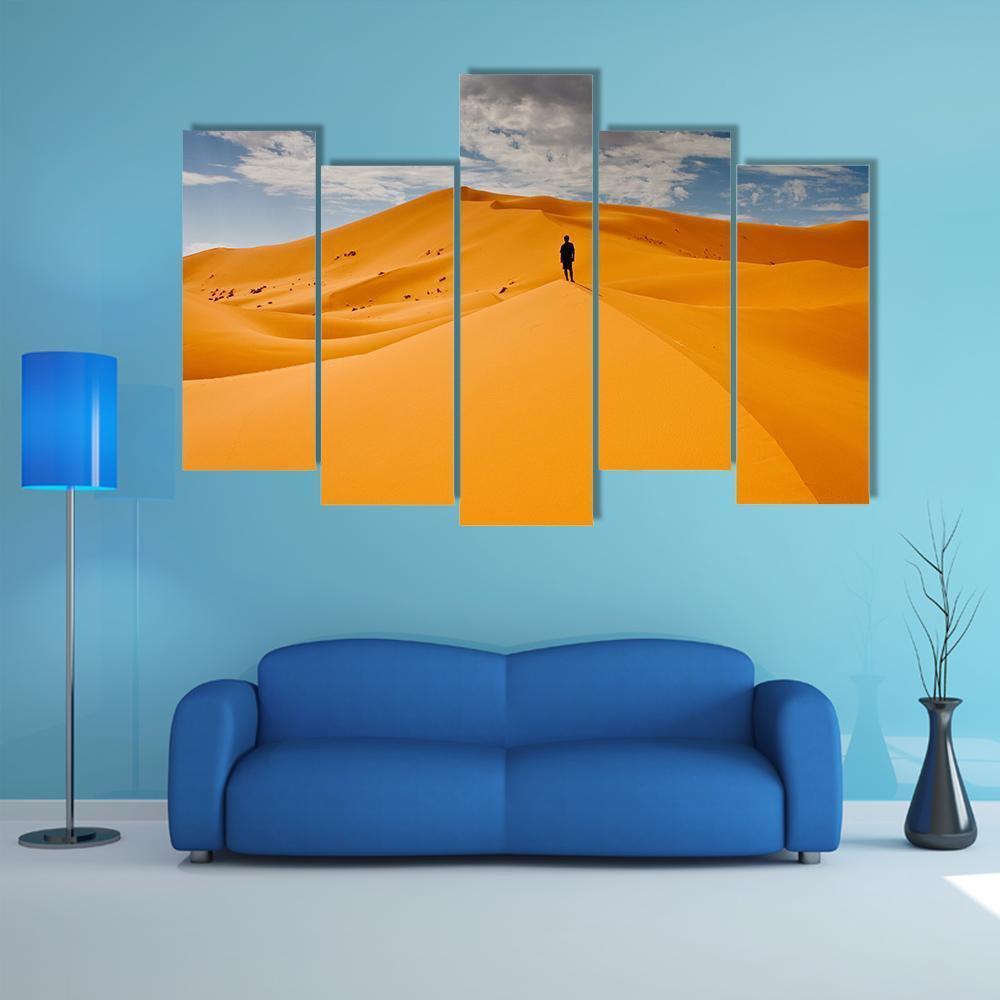 Man Silhouette In Desert Canvas Wall Art-5 Pop-Gallery Wrap-47" x 32"-Tiaracle