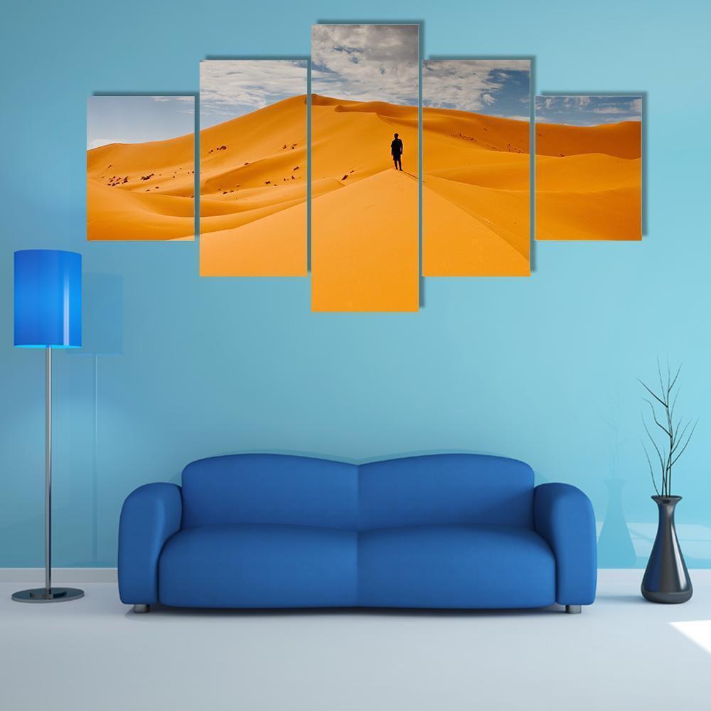 Man Silhouette In Desert Canvas Wall Art-5 Star-Gallery Wrap-62" x 32"-Tiaracle