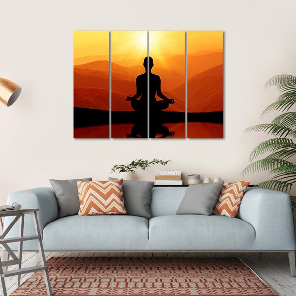 Man Meditating Silhouette Canvas Wall Art-4 Horizontal-Gallery Wrap-34" x 24"-Tiaracle