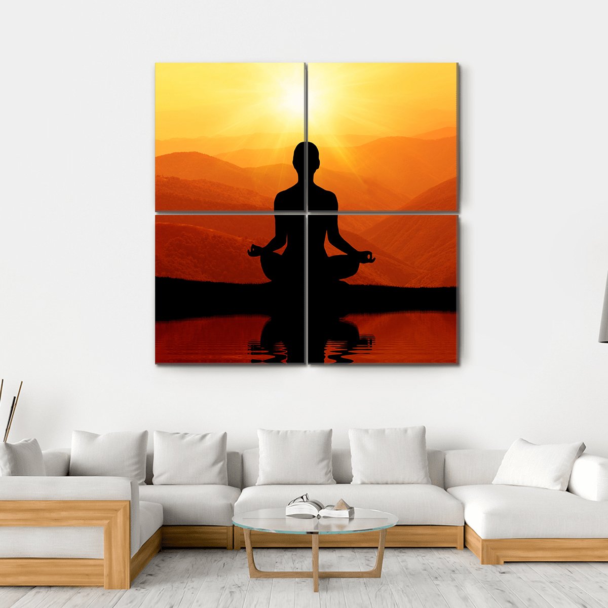Man Meditating Silhouette Canvas Wall Art-4 Square-Gallery Wrap-17" x 17"-Tiaracle