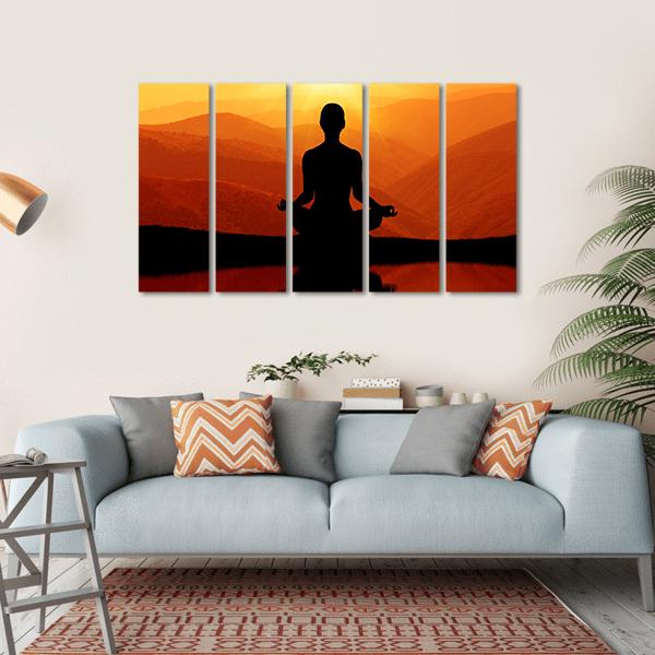Man Meditating Silhouette Canvas Wall Art-5 Horizontal-Gallery Wrap-22" x 12"-Tiaracle