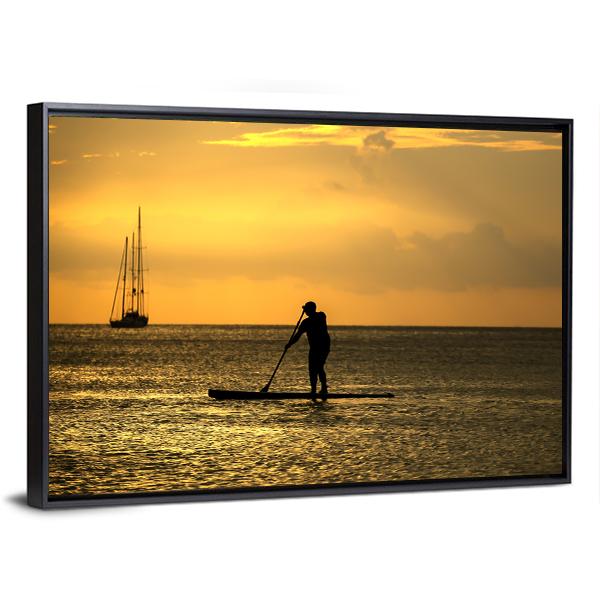 Man Paddle Sailing At Sea Canvas Wall Art-3 Horizontal-Gallery Wrap-25" x 16"-Tiaracle
