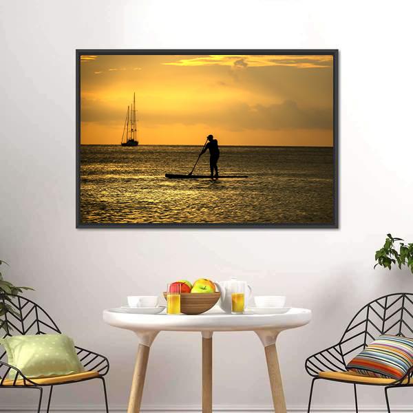 Man Paddle Sailing At Sea Canvas Wall Art-3 Horizontal-Gallery Wrap-25" x 16"-Tiaracle
