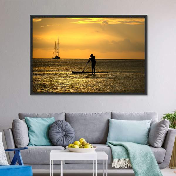 Man Paddle Sailing At Sea Canvas Wall Art-3 Horizontal-Gallery Wrap-25" x 16"-Tiaracle
