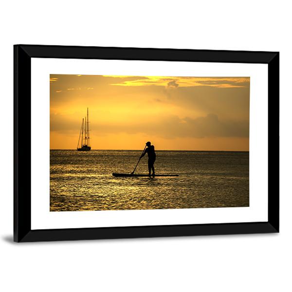 Man Paddle Sailing At Sea Canvas Wall Art-3 Horizontal-Gallery Wrap-25" x 16"-Tiaracle