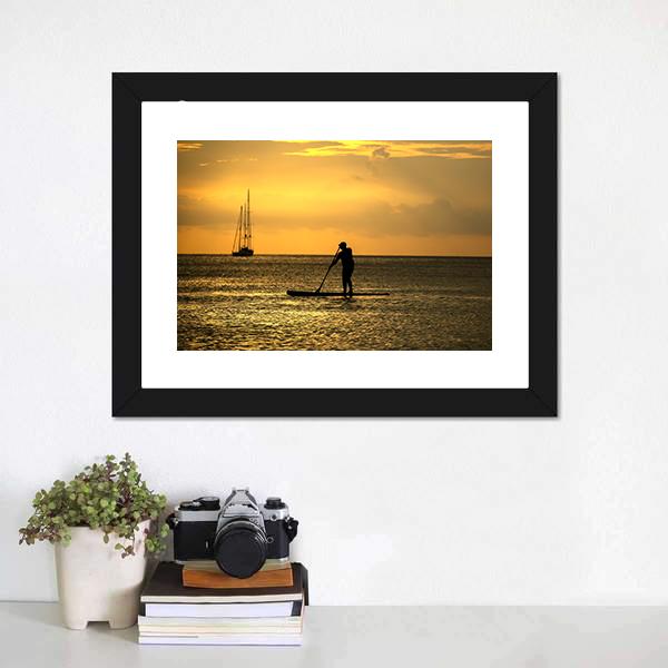 Man Paddle Sailing At Sea Canvas Wall Art-1 Piece-Framed Print-20" x 16"-Tiaracle