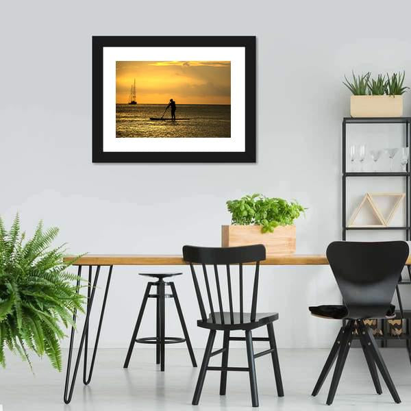 Man Paddle Sailing At Sea Canvas Wall Art-3 Horizontal-Gallery Wrap-25" x 16"-Tiaracle