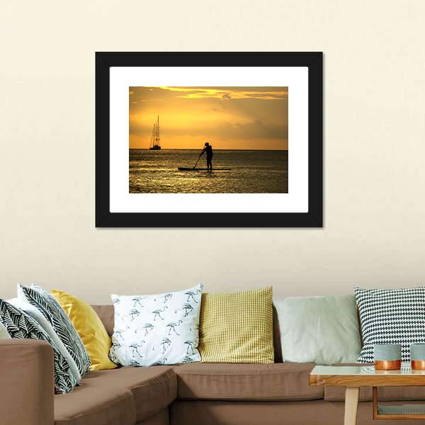 Man Paddle Sailing At Sea Canvas Wall Art-3 Horizontal-Gallery Wrap-25" x 16"-Tiaracle