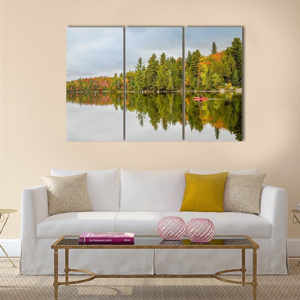 Man Paddling Kayak In Autumn Canvas Wall Art-3 Horizontal-Gallery Wrap-37" x 24"-Tiaracle