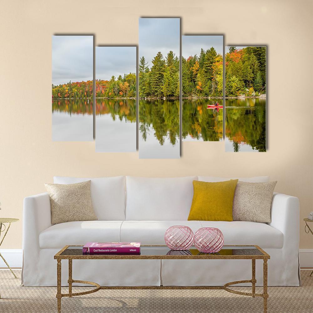 Man Paddling Kayak In Autumn Canvas Wall Art-5 Pop-Gallery Wrap-47" x 32"-Tiaracle
