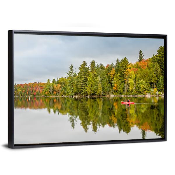 Man Paddling Kayak In Autumn Canvas Wall Art-3 Horizontal-Gallery Wrap-25" x 16"-Tiaracle