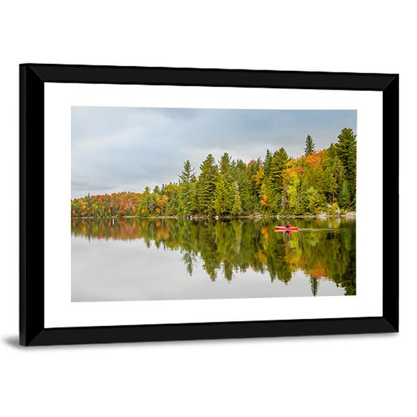 Man Paddling Kayak In Autumn Canvas Wall Art-3 Horizontal-Gallery Wrap-25" x 16"-Tiaracle