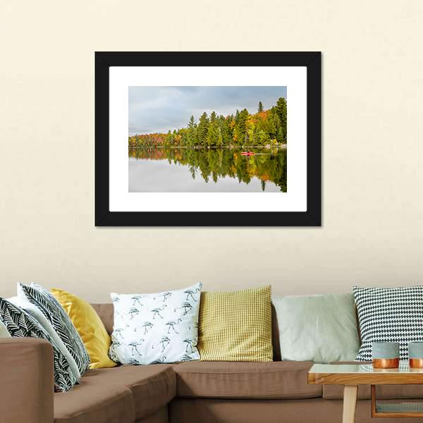 Man Paddling Kayak In Autumn Canvas Wall Art-3 Horizontal-Gallery Wrap-25" x 16"-Tiaracle