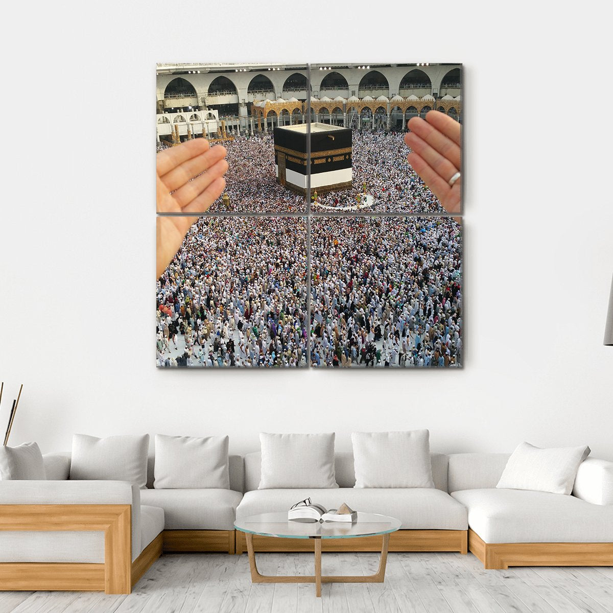 Man Praying & Holy Kaaba Canvas Wall Art-4 Square-Gallery Wrap-17" x 17"-Tiaracle
