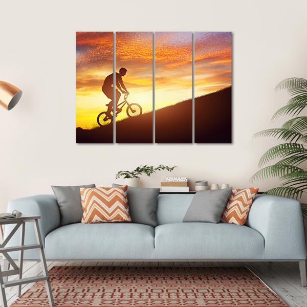 Man Riding Bmx Bike Canvas Wall Art-4 Horizontal-Gallery Wrap-34" x 24"-Tiaracle
