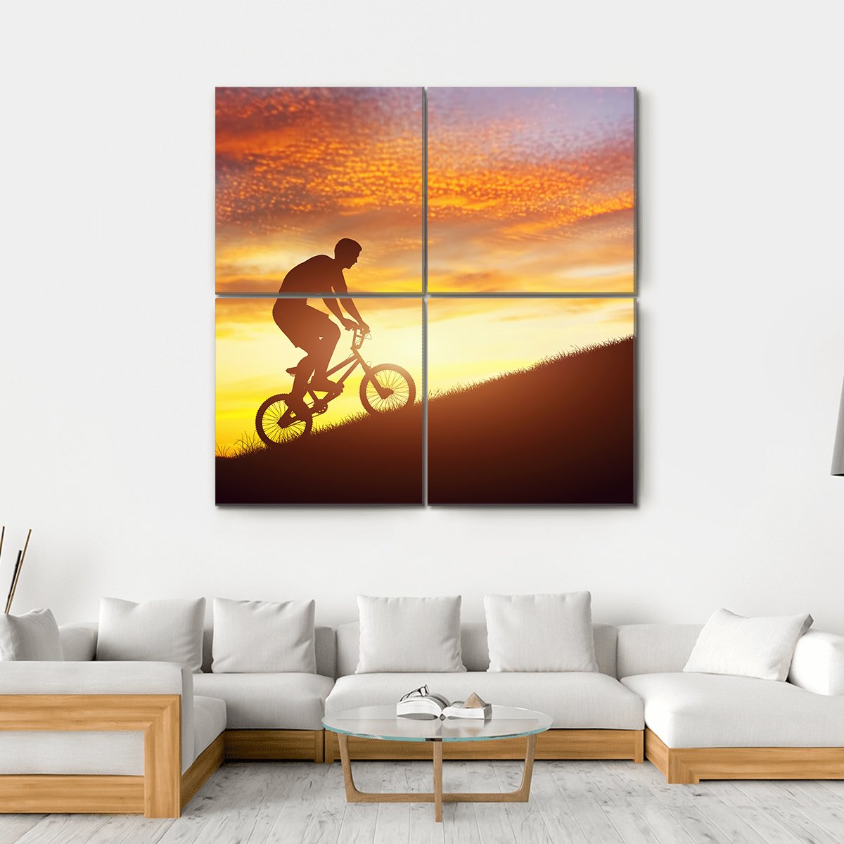 Man Riding Bmx Bike Canvas Wall Art-4 Square-Gallery Wrap-17" x 17"-Tiaracle