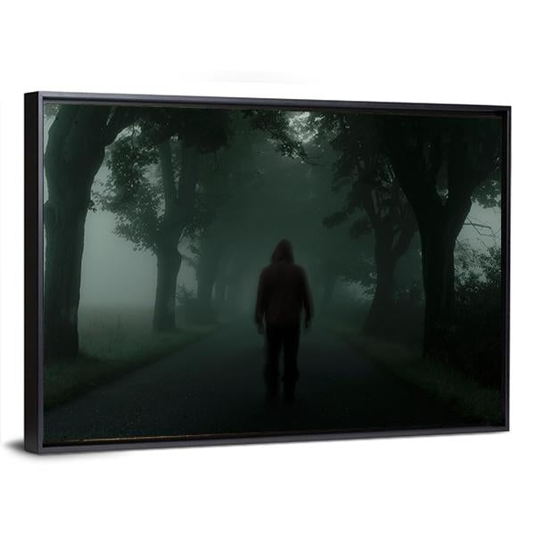 Man Silhouette In Dark Forest Canvas Wall Art-3 Horizontal-Gallery Wrap-25" x 16"-Tiaracle