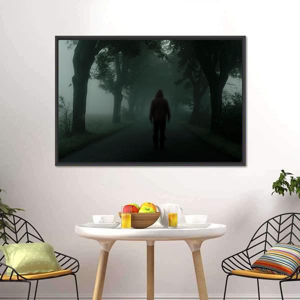 Man Silhouette In Dark Forest Canvas Wall Art-3 Horizontal-Gallery Wrap-25" x 16"-Tiaracle