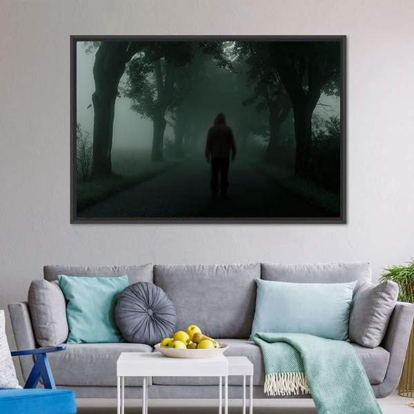 Man Silhouette In Dark Forest Canvas Wall Art-3 Horizontal-Gallery Wrap-25" x 16"-Tiaracle
