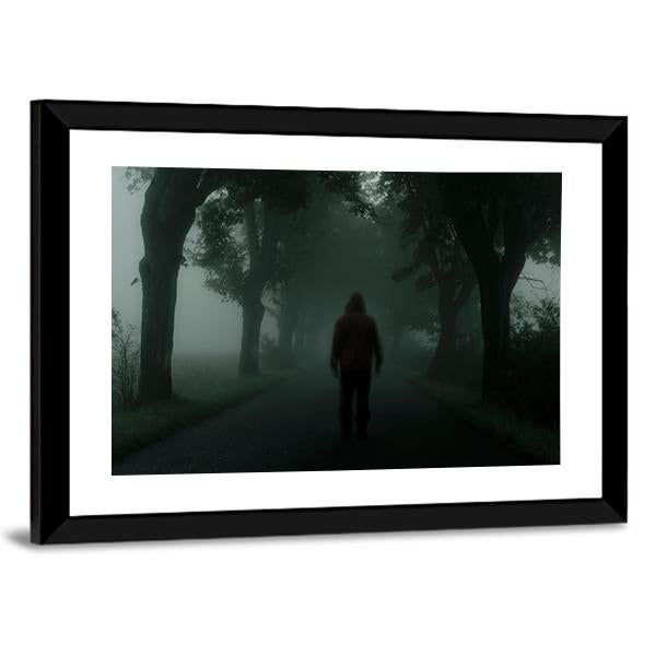 Man Silhouette In Dark Forest Canvas Wall Art-3 Horizontal-Gallery Wrap-25" x 16"-Tiaracle