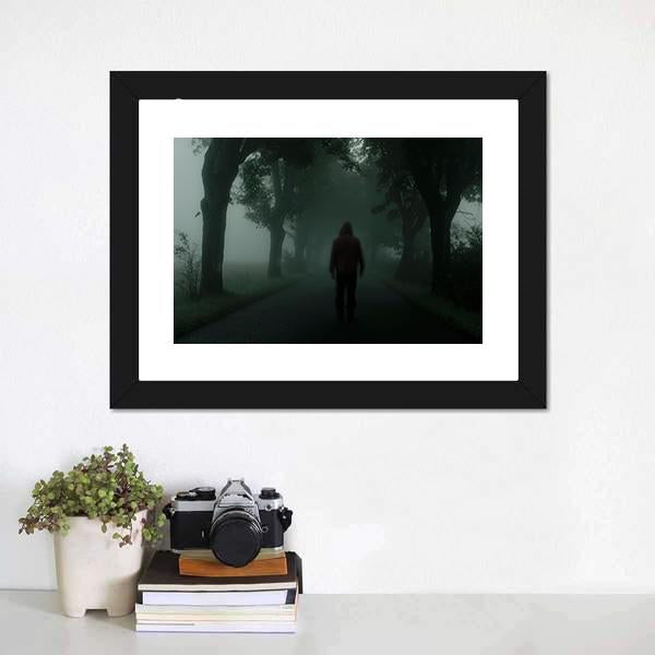 Man Silhouette In Dark Forest Canvas Wall Art-1 Piece-Framed Print-20" x 16"-Tiaracle