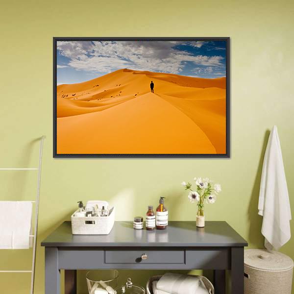 Man Silhouette In Desert Canvas Wall Art-1 Piece-Floating Frame-24" x 16"-Tiaracle