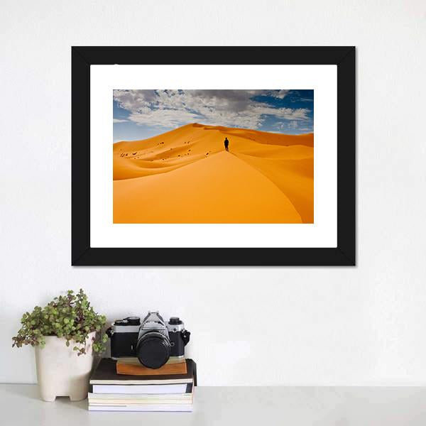 Man Silhouette In Desert Canvas Wall Art-1 Piece-Framed Print-20" x 16"-Tiaracle