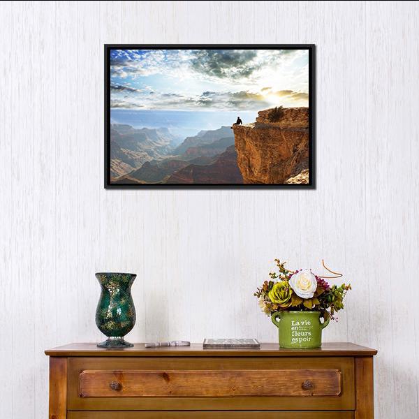 Man Sitting On Grand Canyon Canvas Wall Art-1 Piece-Floating Frame-24&quot; x 16&quot;-Tiaracle