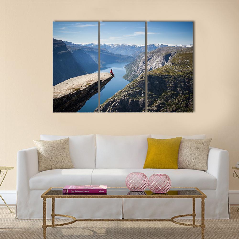 Man Sitting On Trolltunga Canvas Wall Art-3 Horizontal-Gallery Wrap-37" x 24"-Tiaracle