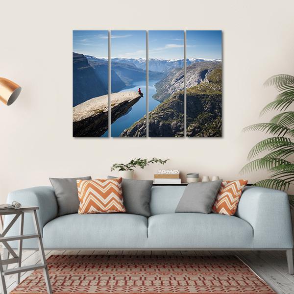 Man Sitting On Trolltunga Canvas Wall Art-4 Horizontal-Gallery Wrap-34" x 24"-Tiaracle