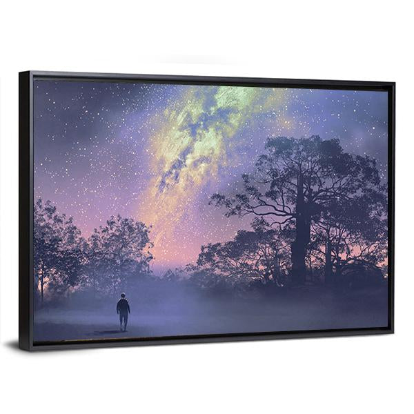 Man Standing Against Milky Way Canvas Wall Art-3 Horizontal-Gallery Wrap-25" x 16"-Tiaracle