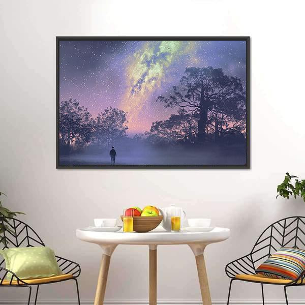 Man Standing Against Milky Way Canvas Wall Art-3 Horizontal-Gallery Wrap-25" x 16"-Tiaracle