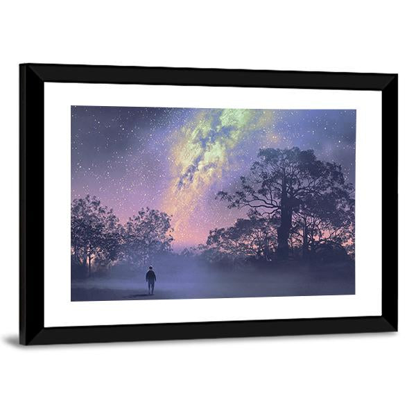 Man Standing Against Milky Way Canvas Wall Art-3 Horizontal-Gallery Wrap-25" x 16"-Tiaracle
