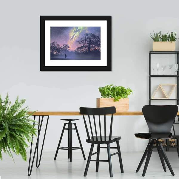 Man Standing Against Milky Way Canvas Wall Art-3 Horizontal-Gallery Wrap-25" x 16"-Tiaracle