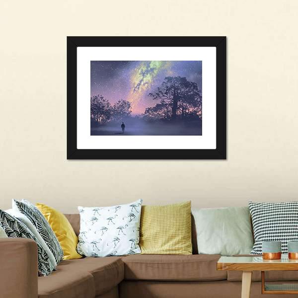 Man Standing Against Milky Way Canvas Wall Art-3 Horizontal-Gallery Wrap-25" x 16"-Tiaracle