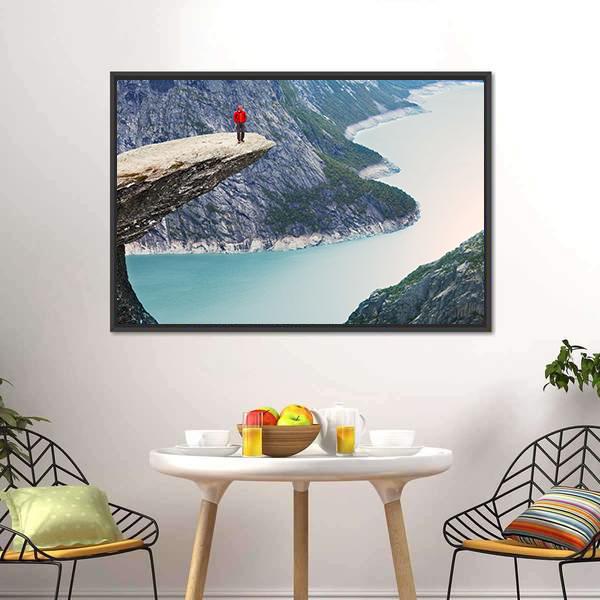 Man Standing At Trolltunga Canvas Wall Art-3 Horizontal-Gallery Wrap-25" x 16"-Tiaracle